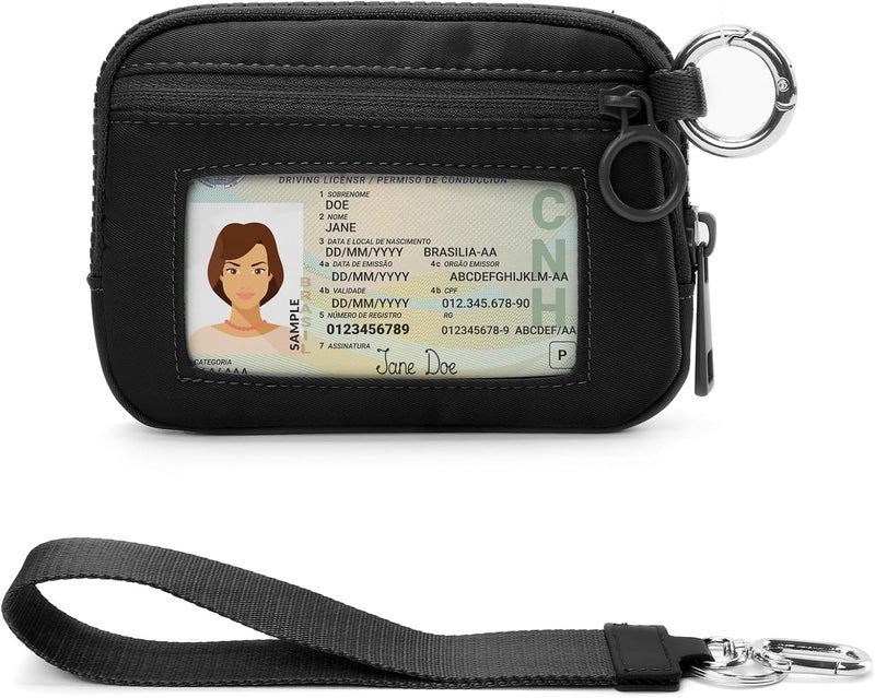 DiDida The Iris Wallet Zip Card Case with Keychain Wristlet ID Window Purses for Women Wrist Lanyard, Black - Image 1